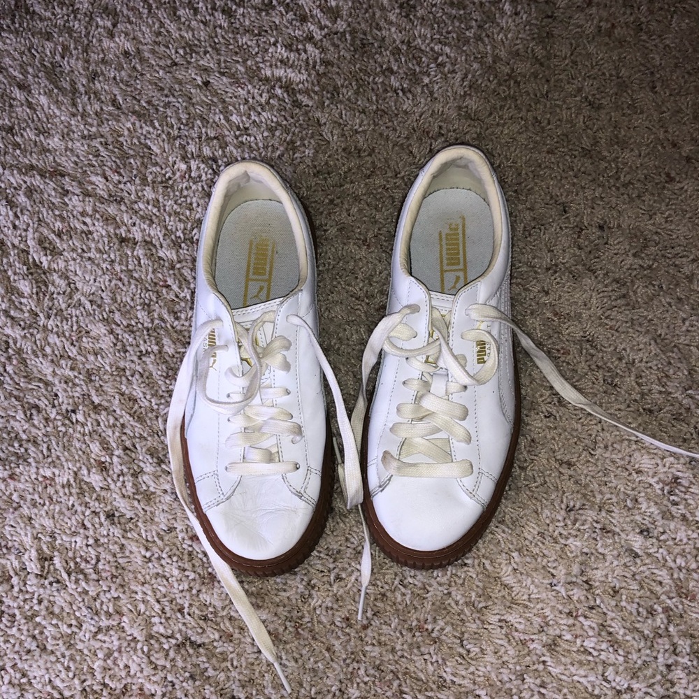 Puma white leather basket platform